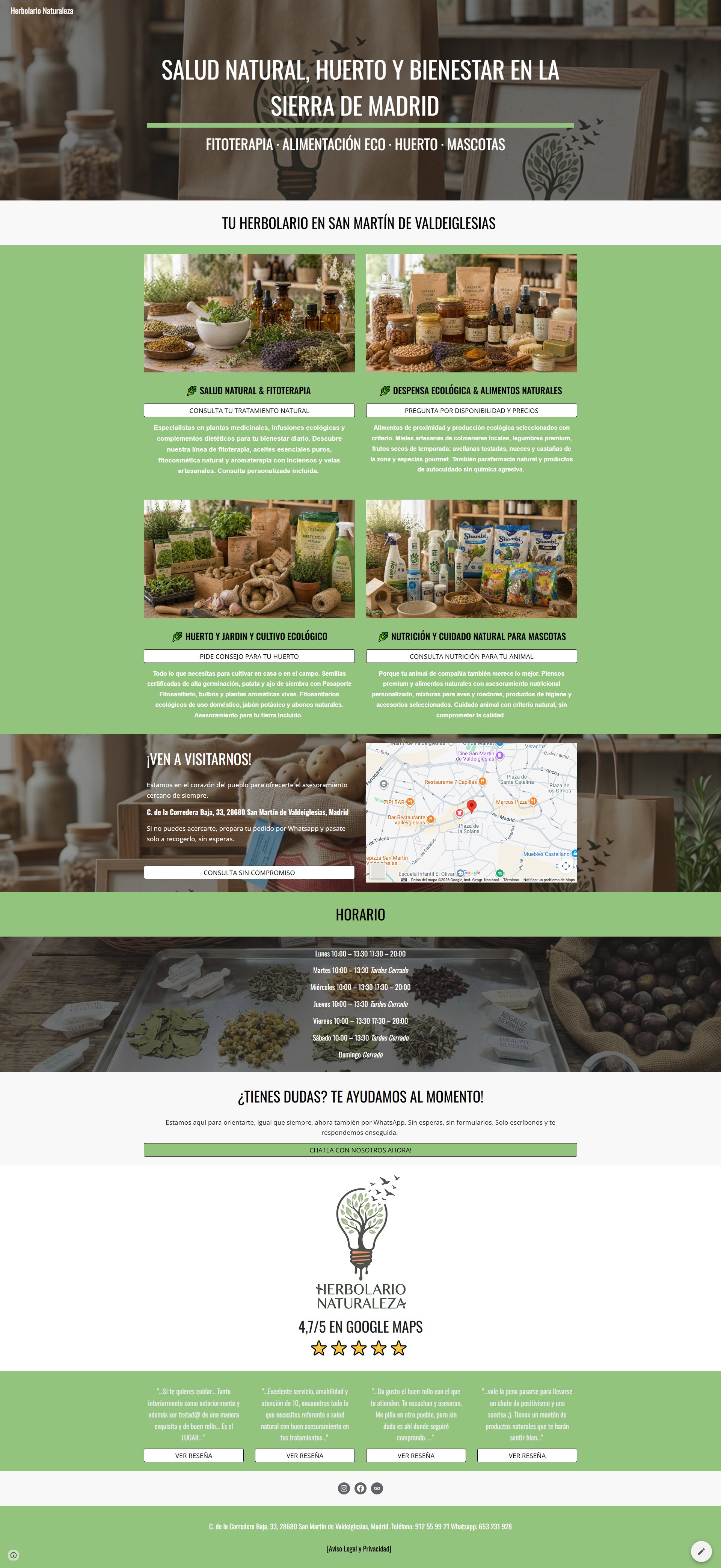 Web de Herbolario Naturaleza diseñada por NodoOeste